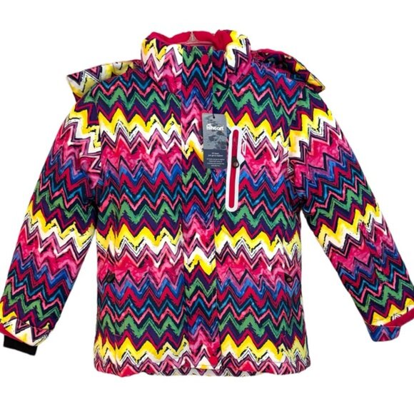 NWT Girls Size 12 Windproof Waterproof Multicolor Chevron Snowboard Ski Jacket - Picture 2 of 7